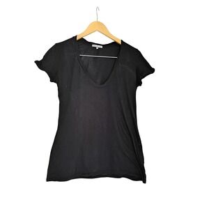 JAMES PERSE Black Deep V Neck Short Sleeve T Shirt Top 100% Cotton
